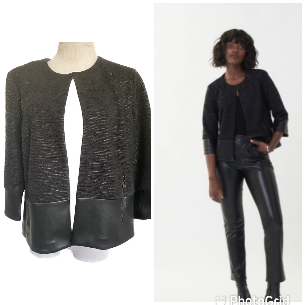 Joseph Ribkoff Black Cropped Faux Leather Trim Jacket